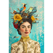 Frau mit Vogel und Blumen