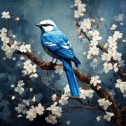 Vogel op tak met bloemen