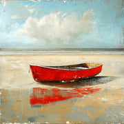 Rotes Boot am Strand