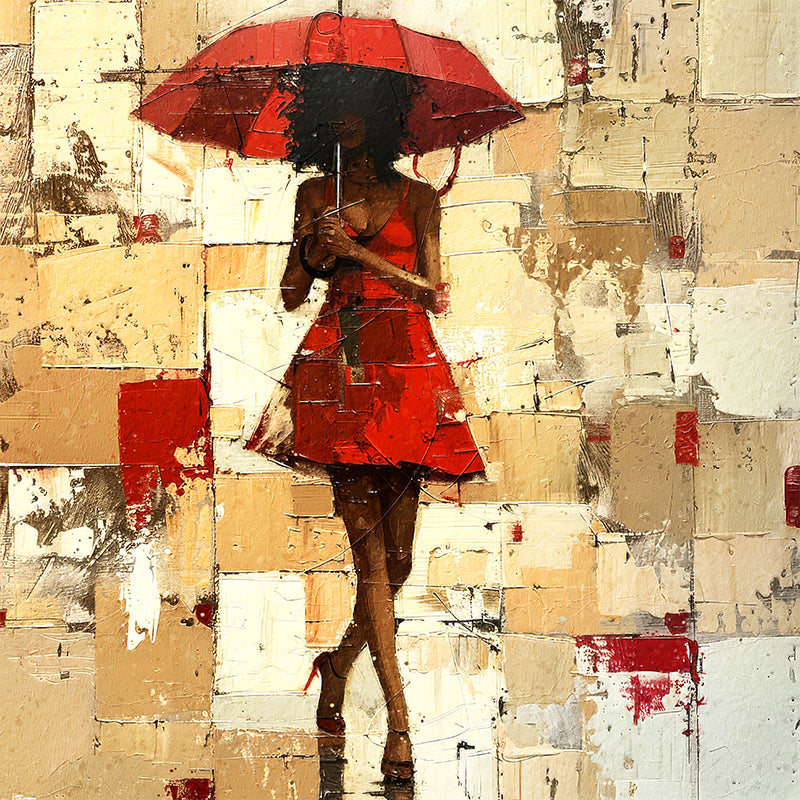 Frau mit rotem Regenschirm