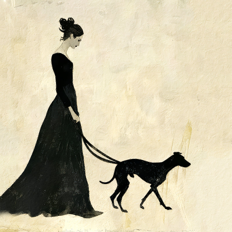 Vrouw met hond schilderij