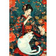 Frau mit Katze Kunst