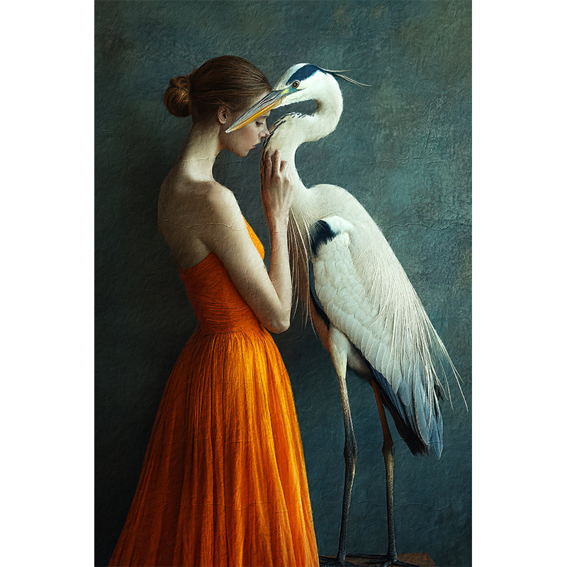 Vrouw met reiger kunst