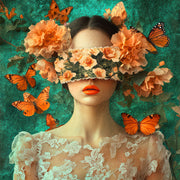 Vrouw met vlinders en bloemen