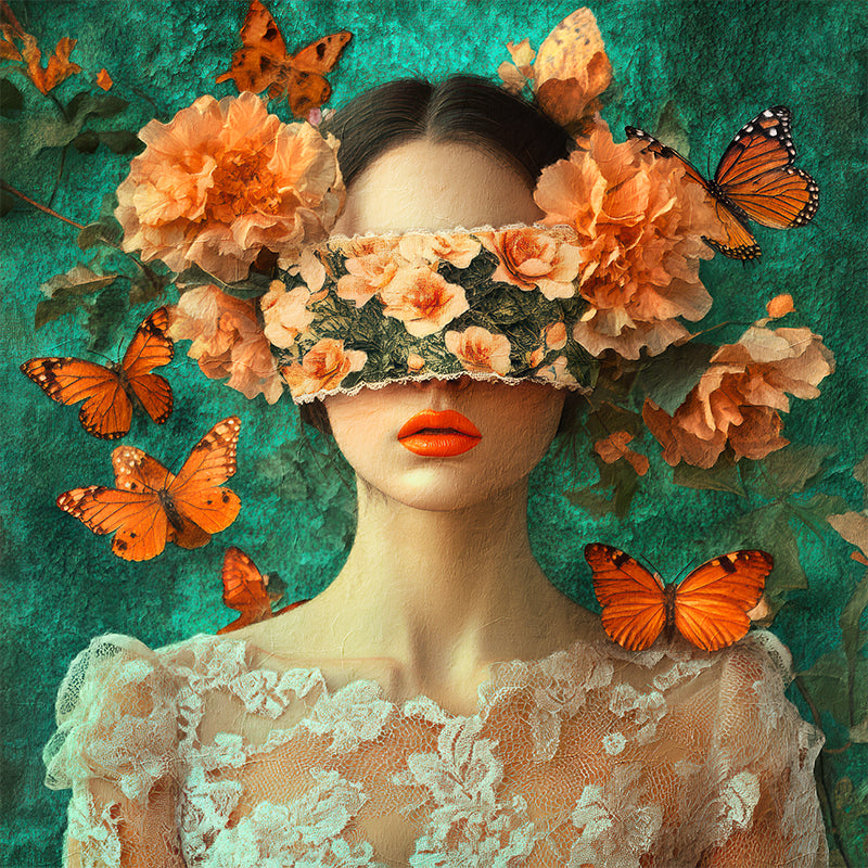 Vrouw met vlinders en bloemen