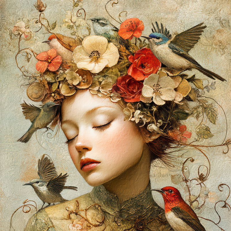 Vrouw met vintage bloemen II