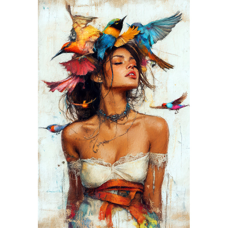 Vrouw in hoed met vogels III