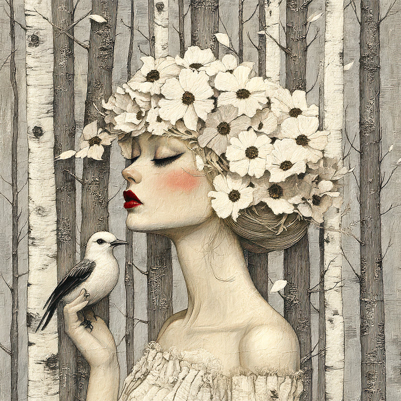 Vrouw met bloemen en vogels II