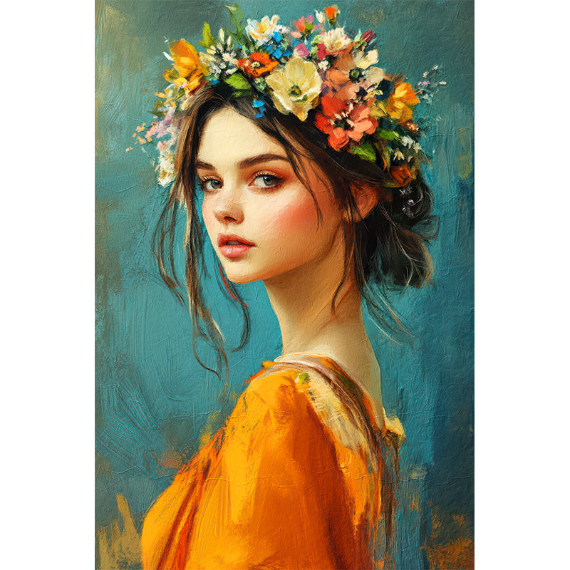 Schilderij mooie vrouw met bloemen