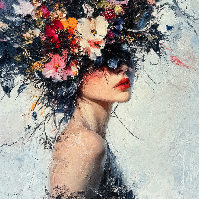 Gemälde Frau - Blumen II