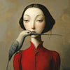 Surrealistische Frau mit Vögelchen