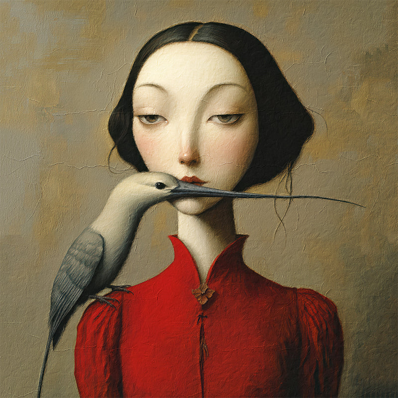 Surrealistische Frau mit Vögelchen