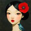 Asiatische Frau mit Vögelchen
