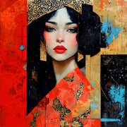 Frau in Rot und Gold