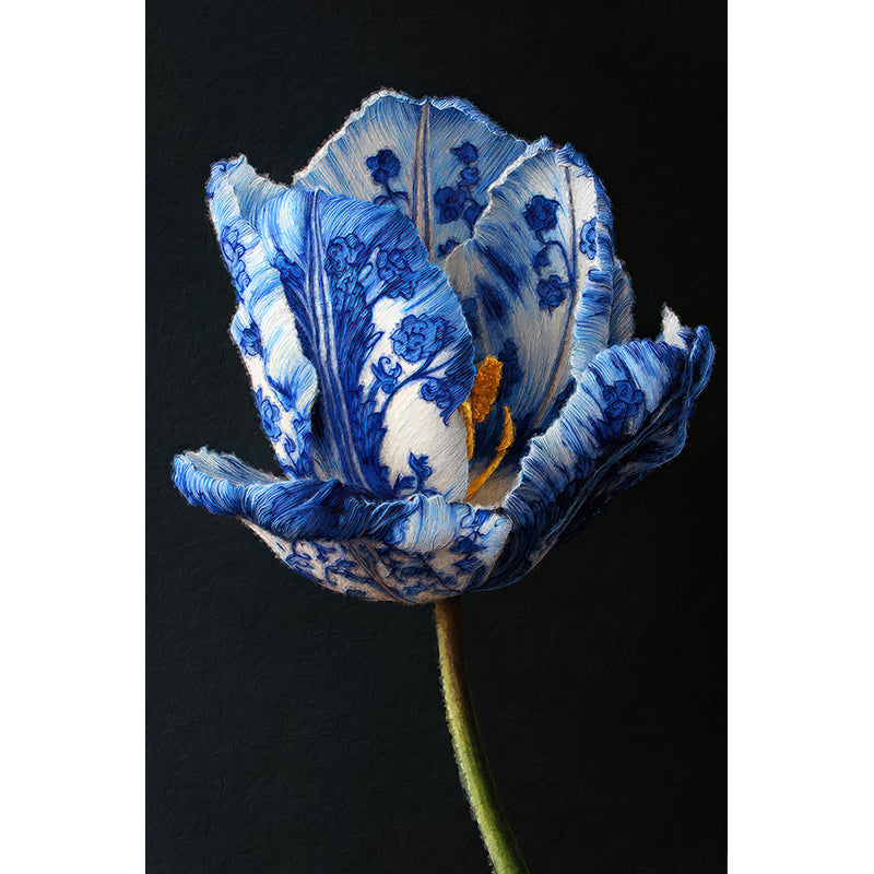 Tulp in delfts blauw stijl