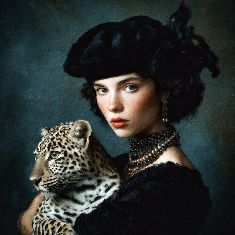 Portret van vrouw met luipaard