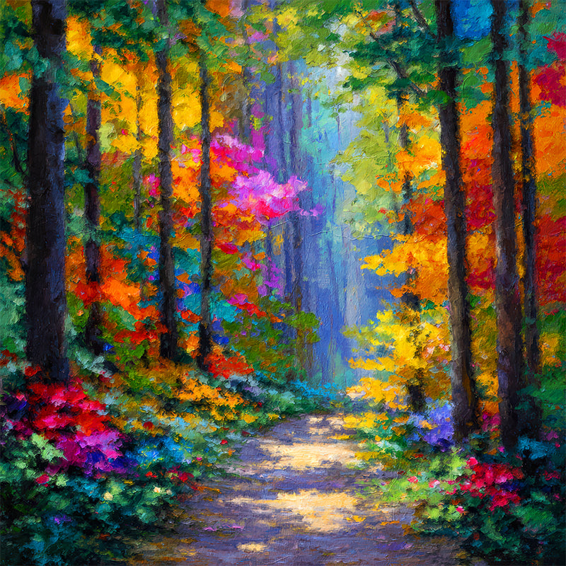 Farbenfroher Waldweg im Herbststil