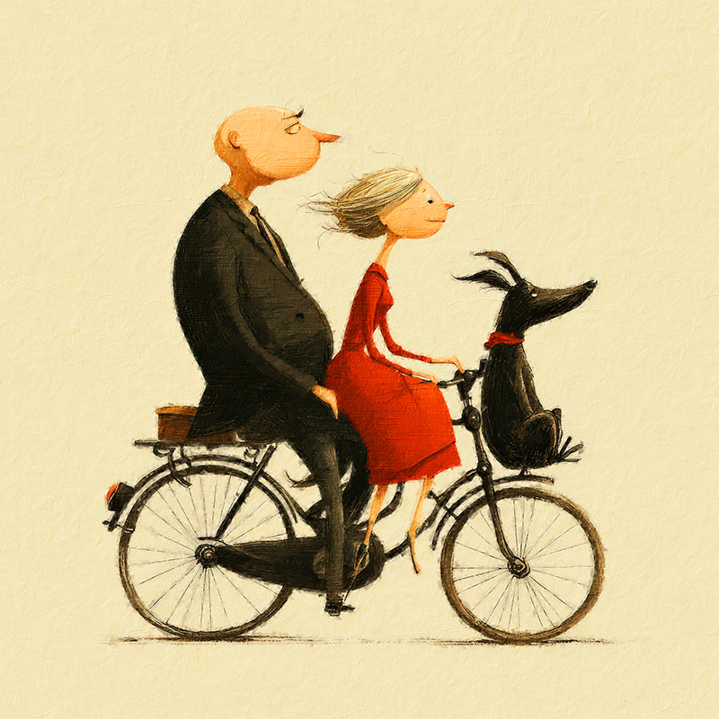 Koppel met hond op fiets III