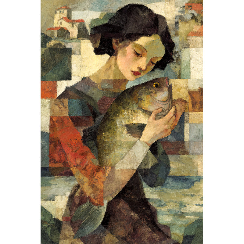 Surrealistische vrouw met vis