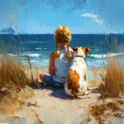 Mädchen mit Hund am Strand III
