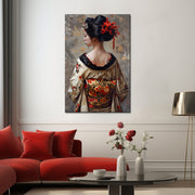 Vrouw in kimono schilderij