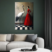 Vrouw met Kraanvogel schilderij