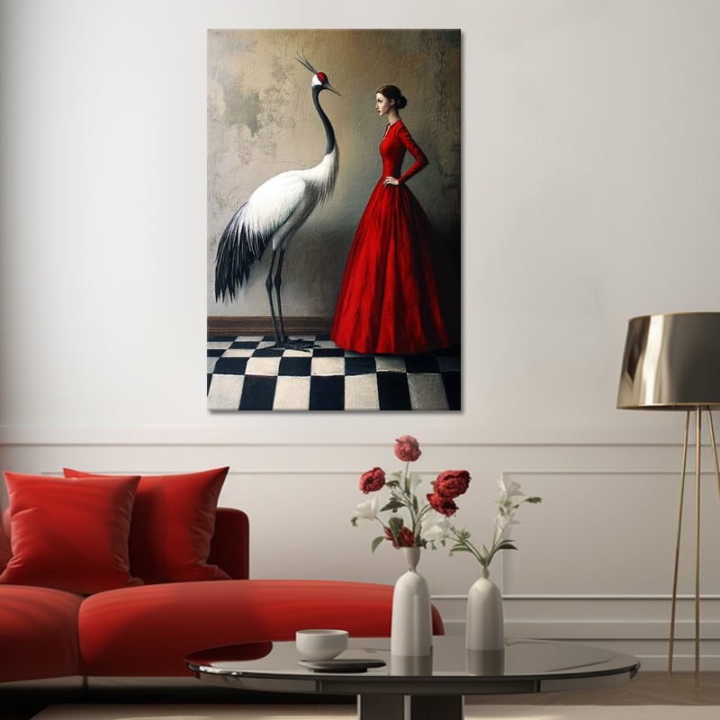 Vrouw met Kraanvogel schilderij