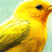 Gele vogel schilderij