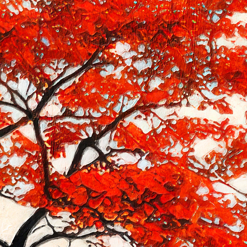 Ein Baum mit rotem Laub