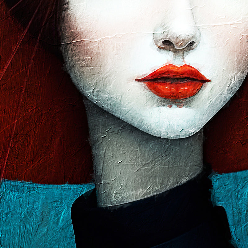Vrouw met rode hoed schilderij