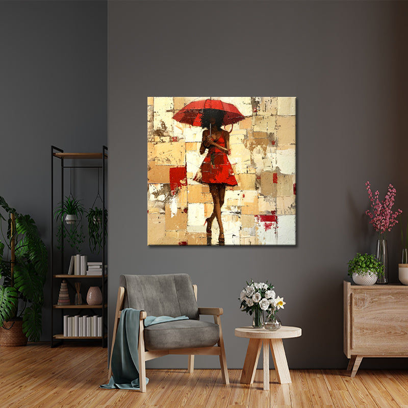 Frau mit rotem Regenschirm