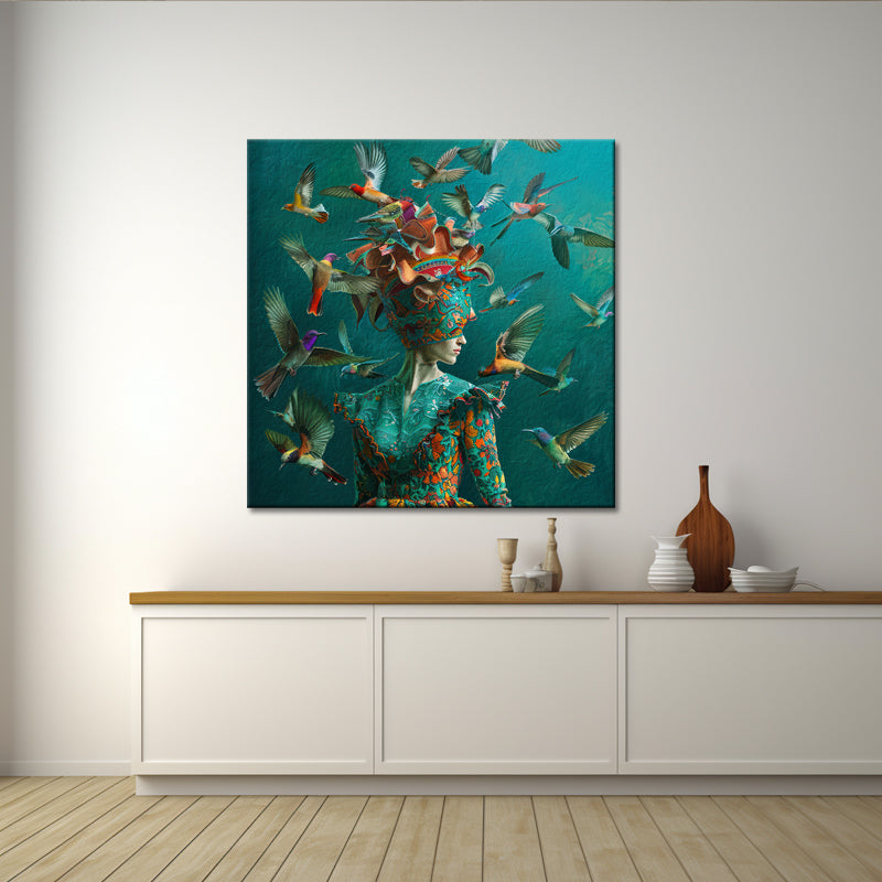 Frau mit Vögeln Kunst