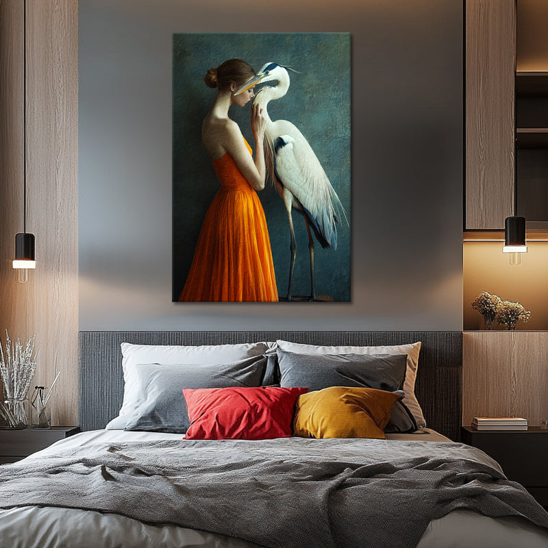 Vrouw met reiger kunst