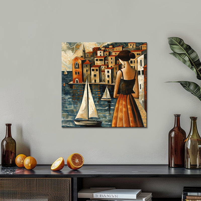 Frau blickt auf die Aussicht II