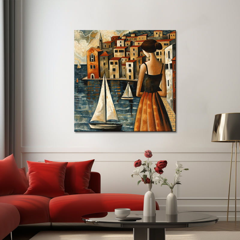 Frau blickt auf die Aussicht II