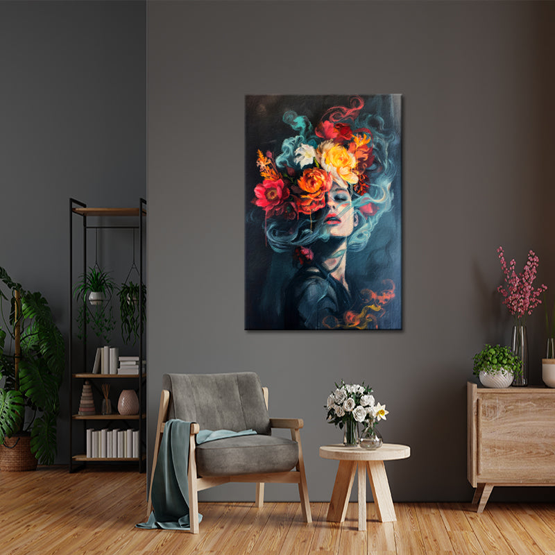 Schilderij vrouw bloemen