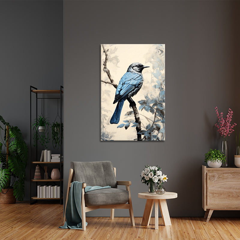 Blauwe vogel op een tak