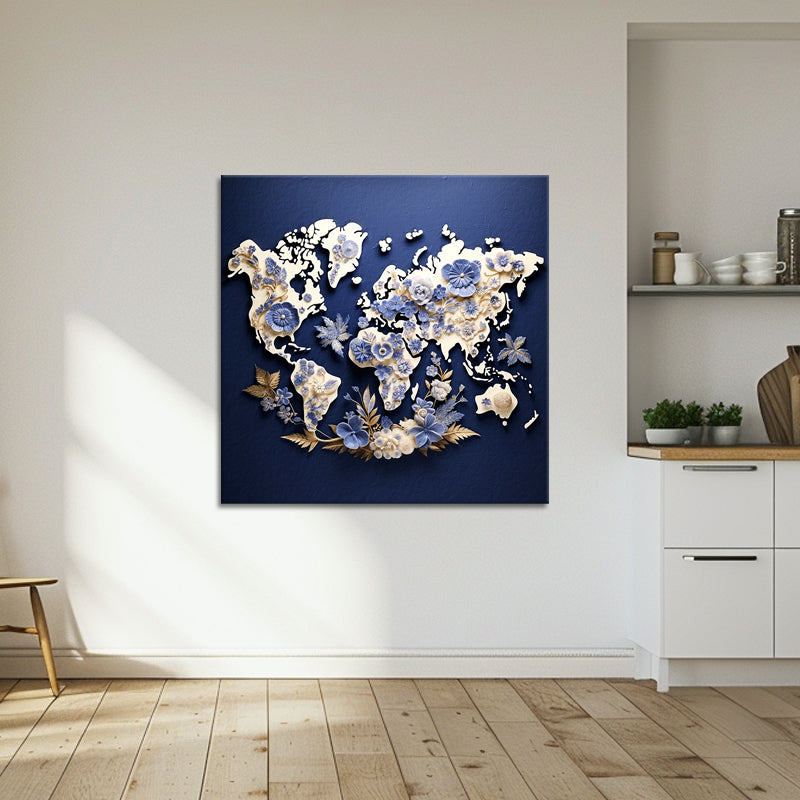 Karte - Welt - Delfter Blau