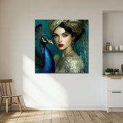 Schilderij Vrouw met Pauw