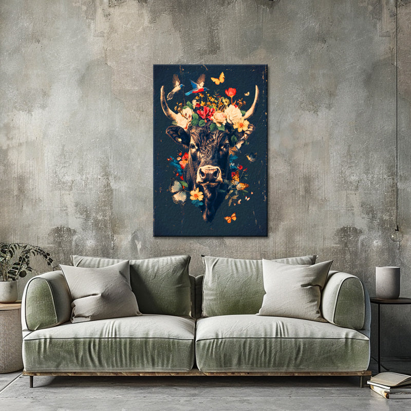 Koe met bloemen