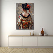 Vrouw in kimono schilderij