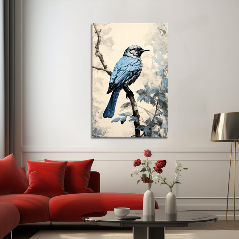 Blauwe vogel op een tak