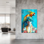 Schilderij vrouw met papegaai