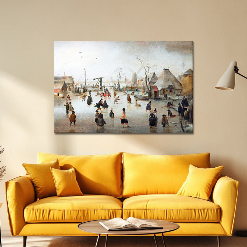 Schlittschuhlaufen in einem Dorf - Hendrick Avercamp