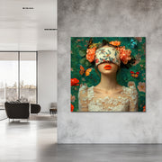 Vrouw met bloemen over ogen