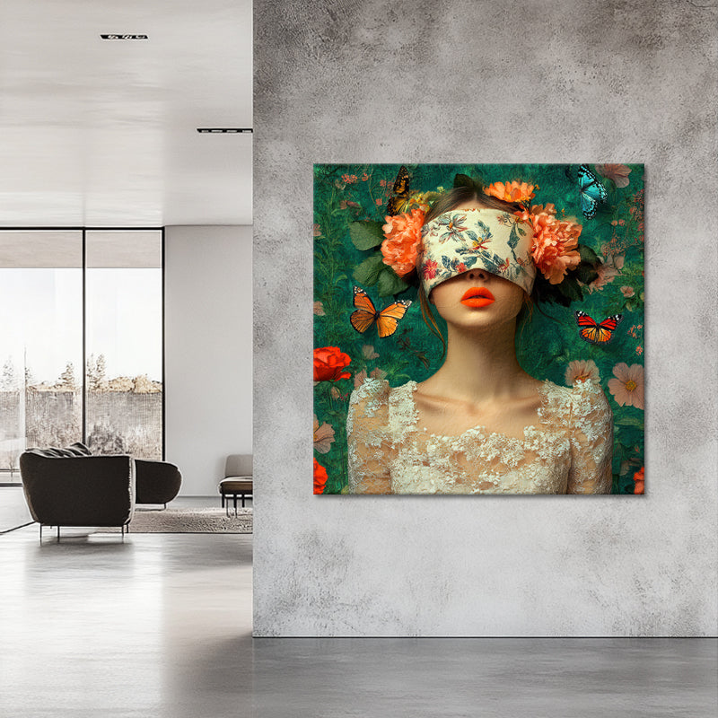 Vrouw met bloemen over ogen