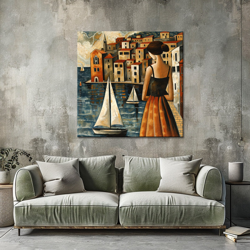 Frau blickt auf die Aussicht II