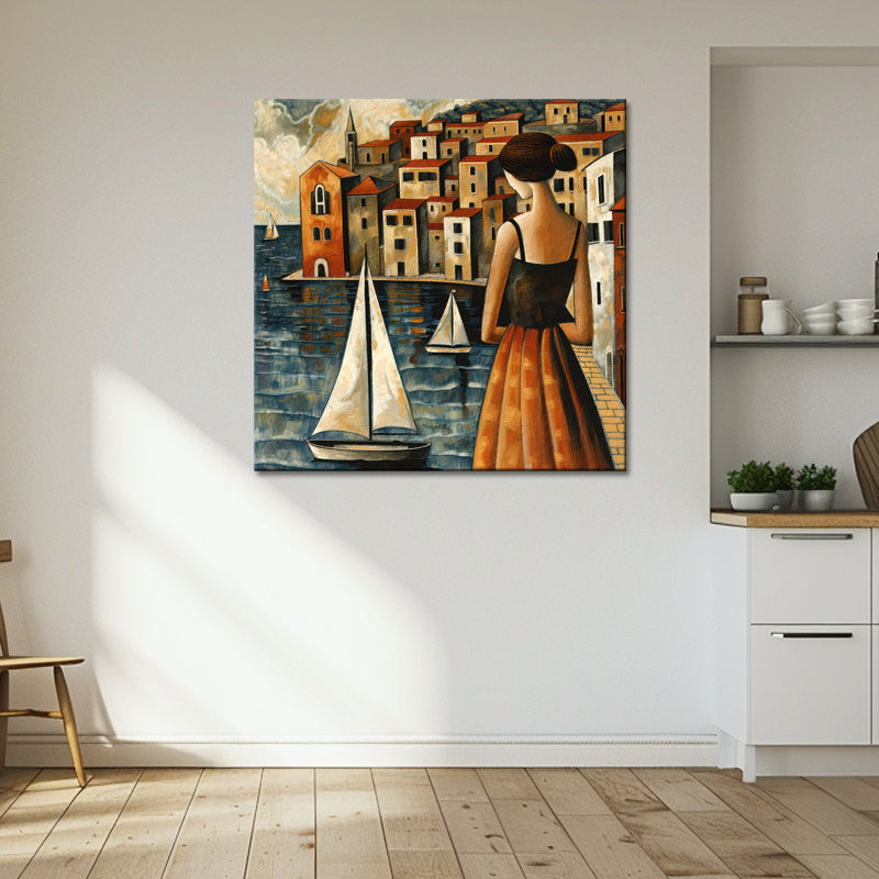 Frau blickt auf die Aussicht II