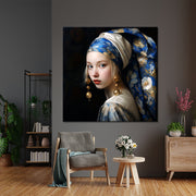 Vrouw in Delfts blauw sjaal