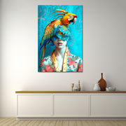 Schilderij vrouw met papegaai